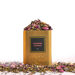 Chayam Kashmiri Kahwa Green Tea - 50gm, 1.7 Ounce | Detox Kahwa Tea For Digestion & Metabolism - Blended With Saffron, Cardamom, Cinnamon, Cloves, Almond & Rose Petals | Low Caffeine