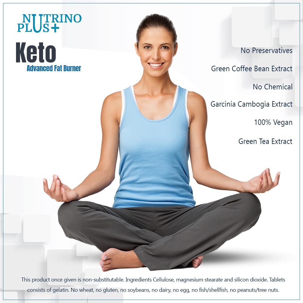 Nutrino Plus+ Keto Weight Loss Supplement With Green Tea + Garcinia Cambogia + Green Coffee, Contain Powerful Fat Burning Ingredients Help You Use Fat Instead Of Carbs | 60 Tablets 100gm 0.2lbs