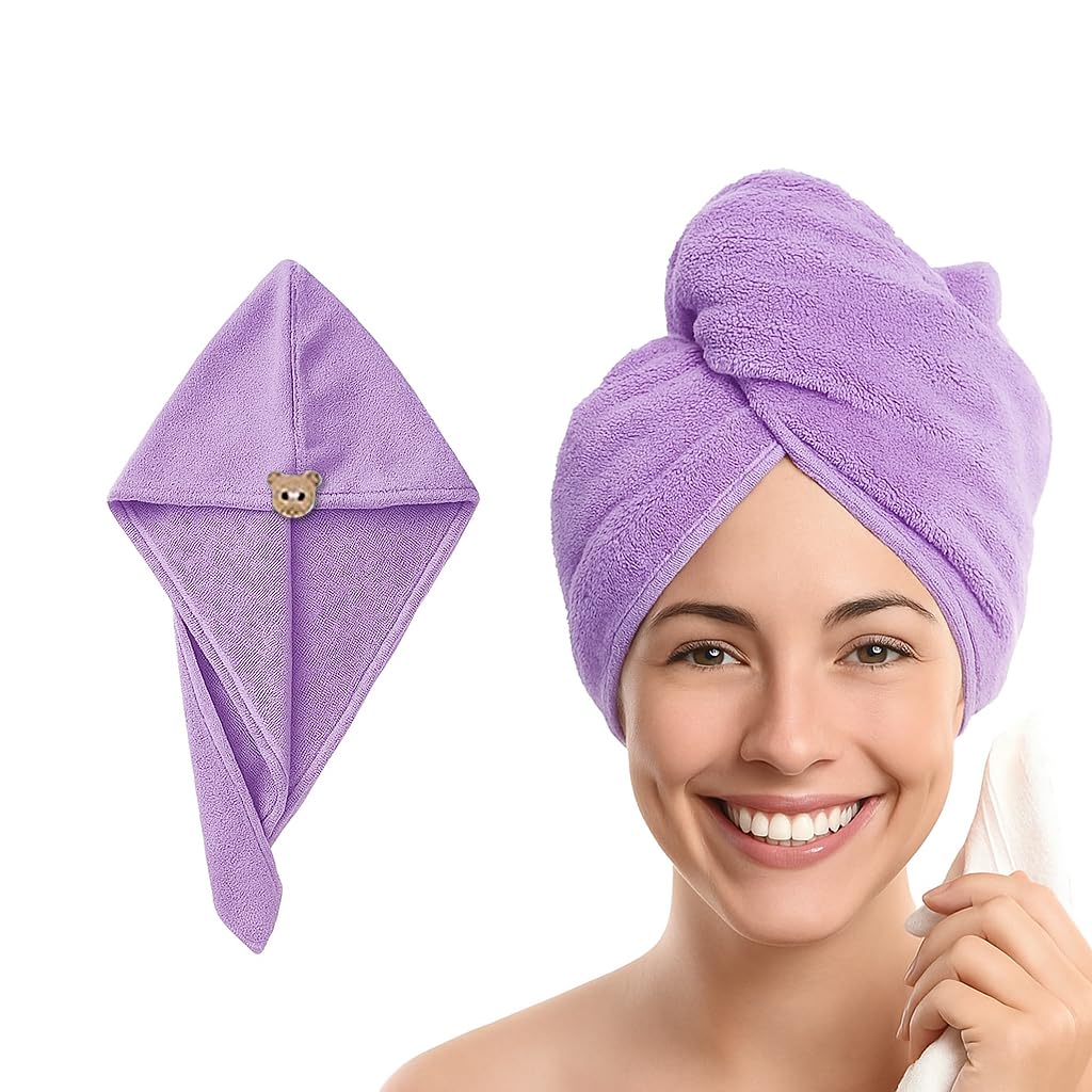 Maxoshine Hair Towel Wrap For Women-Quick Drying Microfiber Towel For Hair With Elastic Loop For Tying-Super Absorbent Head Towels (Purple)