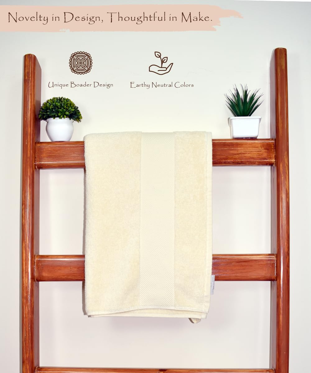 Rangoli Soft Absorbent Durable Towels Earthly Egyption Cotton Plush Oversized Bath Towel 600 Gsm (Cream)