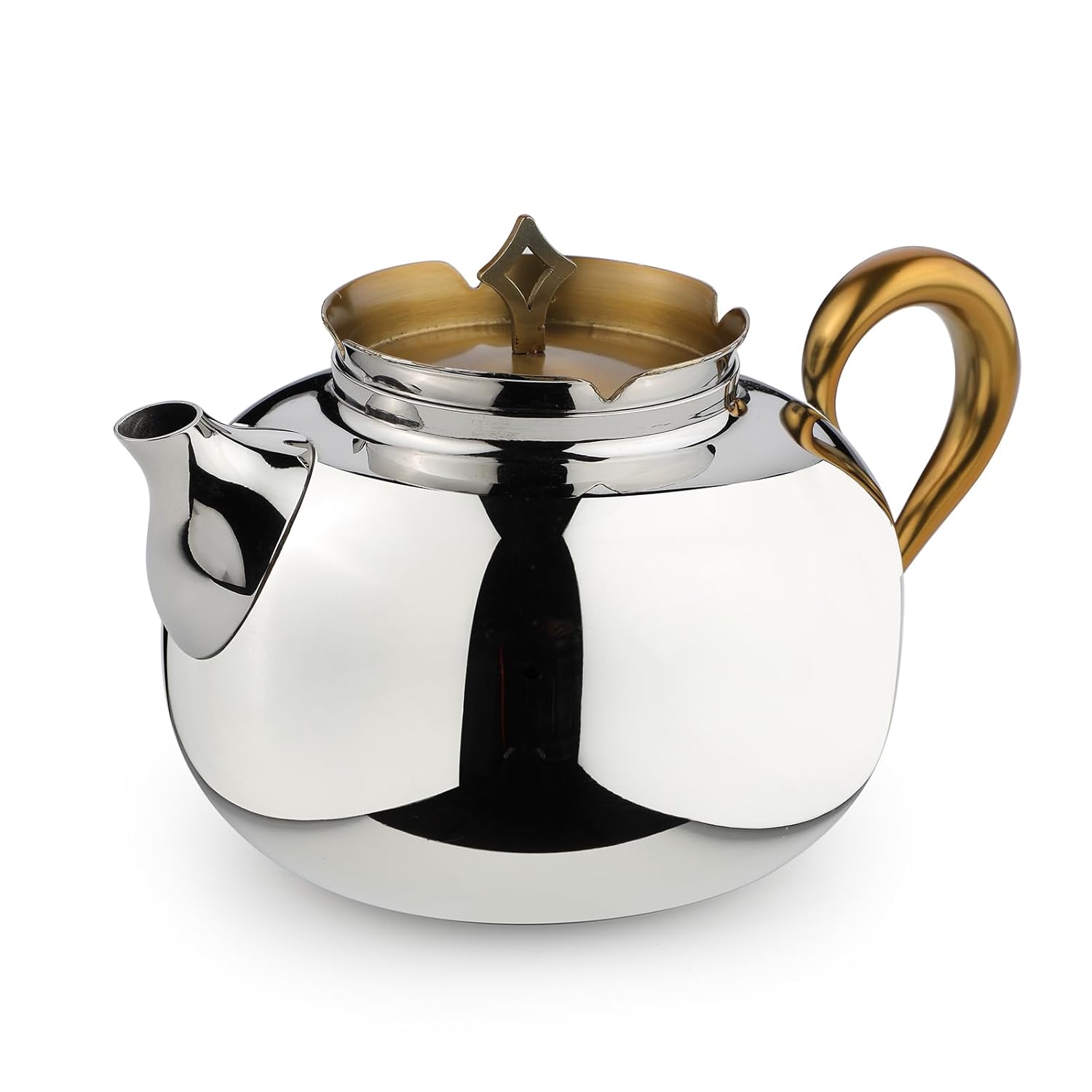 Stainless Steel Tea Pot Set, Chrome & Gold - Easy Pour Spout | Designer Serve Ware - Ideal Gift For Tea Lovers!