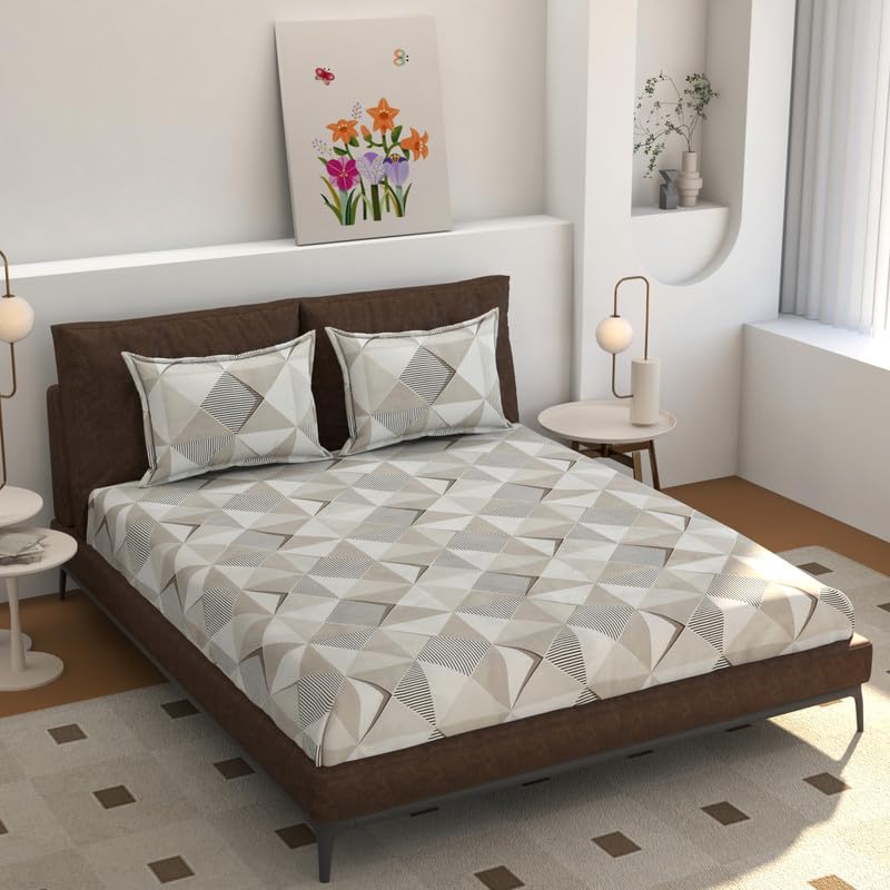 Printed Double Bedsheet With 2 Pillow Covers - 96 X 89 Inches, Grey | Ideal For Daily Use, Bedroom Decor & Gifting | Resistant All-Season Bedsheet