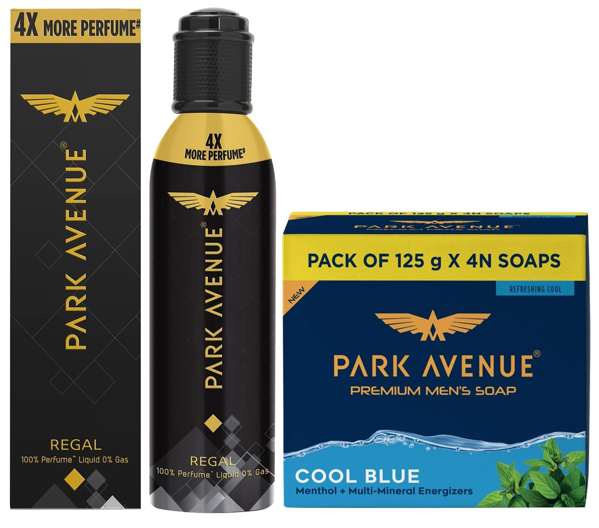 PARK AVENUE REGAL NO GAS PERFUME SPRAY 4.3 FL.OZ. & COOL BLUE MEN'S SOAP 4X 4.4 OZ. | COMBO FOR MEN