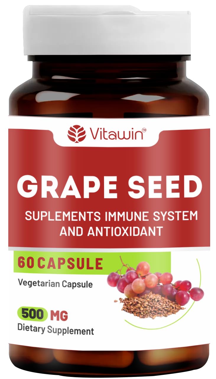 Vitawin Grape Seed For Immunity & Antioxidant Support, Natural Herbal, 500mg Nutrition Supplement | 60 Capsules 100gm 0.2lbs