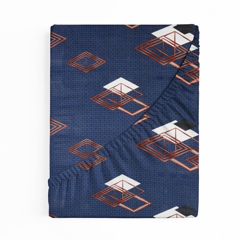 Printed King Size Double Bedsheet With 2 Pillow Covers - 78 X 72 + 10 Inches, Dark Blue | All Around Elastic Fitted Bedsheet - Breathable Long Lasting Light Weight Wrinkle Free