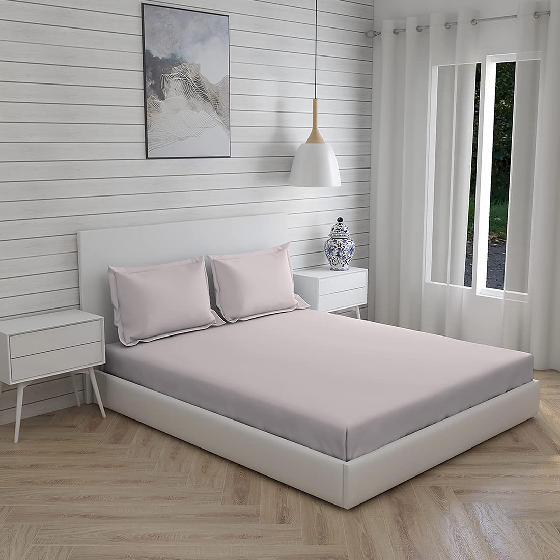 Plain Bedsheet For Single Bed With 1 Pillow Cover | 59 X 87 Inches, Light Grey - Light Weight & Breathable, All Season Comfort Single Bedsheet