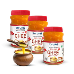 Pure A2 Desi Cow Ghee By Zaruree | Rich In Vitamins A, D & K Healthy Nutrients Malnad Gidda Breed Cow Desi Ghee For Bones Health | 1.5 Litre (500ml * 3) 50.7 Ounce | Jar Pack