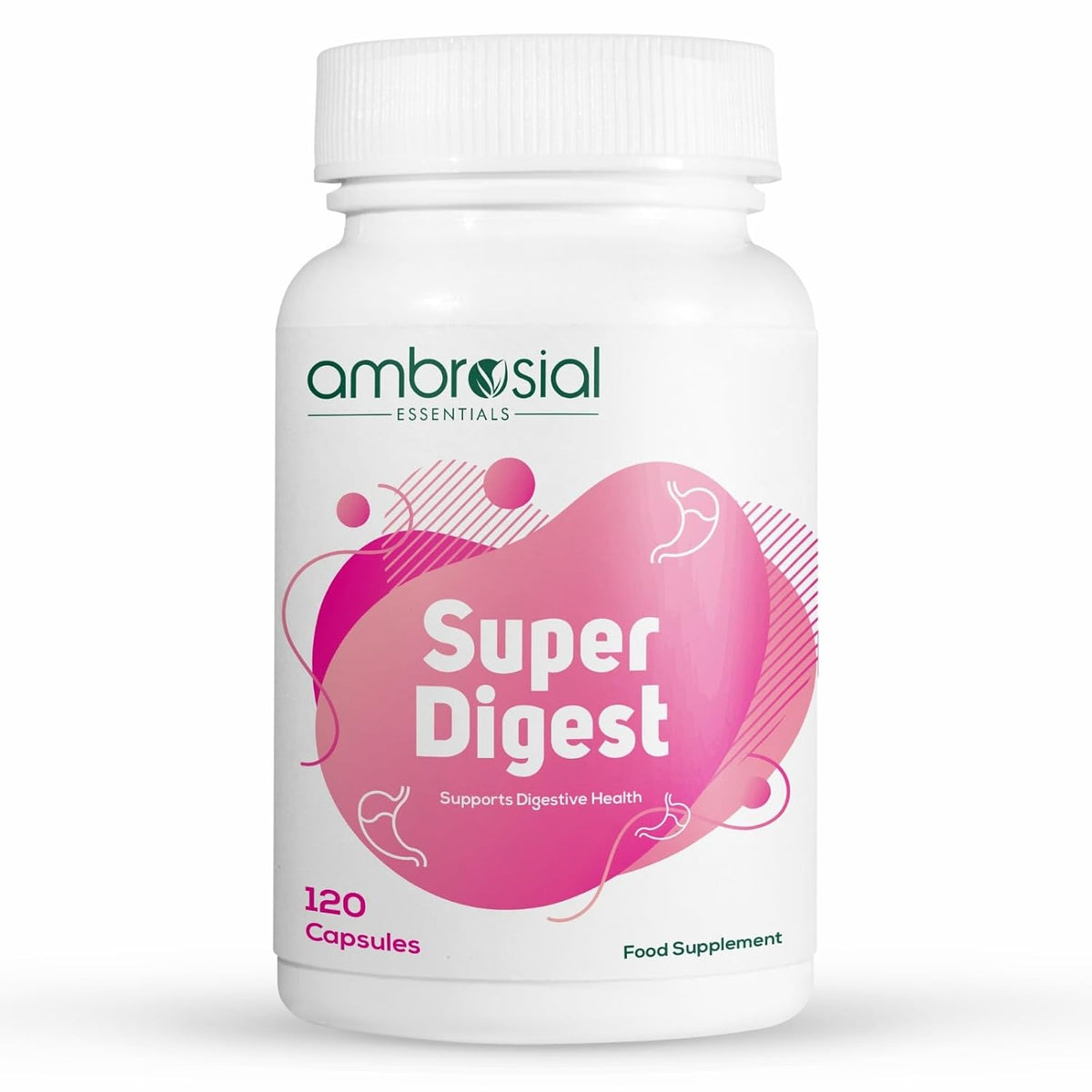 Ambrosial Super Digest With Betaine Hcl Pepsin, Ox - Bile, Pancreatin & L- Glutamic Acid | Digestive Enzyme Supplements To Support Optimal Digestion & Gut Health | 120 Capsules, 200gm 0.4lbs