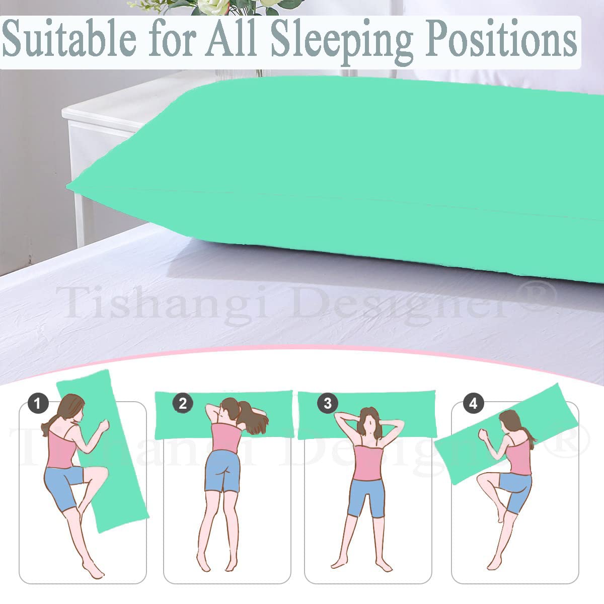 Full Body Pillow For Sleeping, Long Pillows For Bed, Aqua Green - 54 X 18 Inch | For Sleeping, Hug, Pregnancy, Maternity Support | Cushion For Adults, Pregnant Women, Super Soft Cover