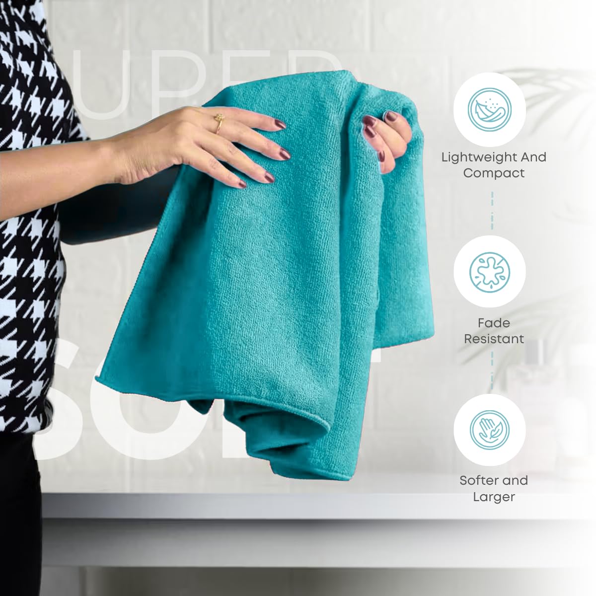 Black Gold The Finer Touch Premium Microfiber Bath Towels 1200 Gsm | Lightweight Ultra-Soft Fade Resistant (Green Blue) - 3 Pcs