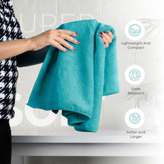 Black Gold The Finer Touch Premium Microfiber Bath Towels 1200 Gsm | Lightweight Ultra-Soft Fade Resistant (Green Blue) - 3 Pcs