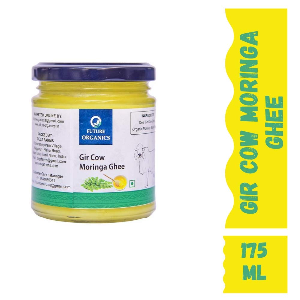 Natural Premium Desi Gir Cow Moringa Ghee By Future Organics | High In Vitamins A, D & Healthy Bilona Method Desi Ghee Good For Halwas | (175ml) 5.9 Ounce | Jar Pack