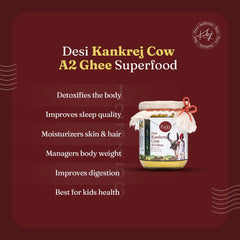 Organic Desi Kankrej A2 Pure Cow Ghee By Kudej | High In Vitamins A, D & Healthy Bilona Method Desi Ghee | 1 Litre (500ml * 2) 33.8 Ounce | Jar Pack