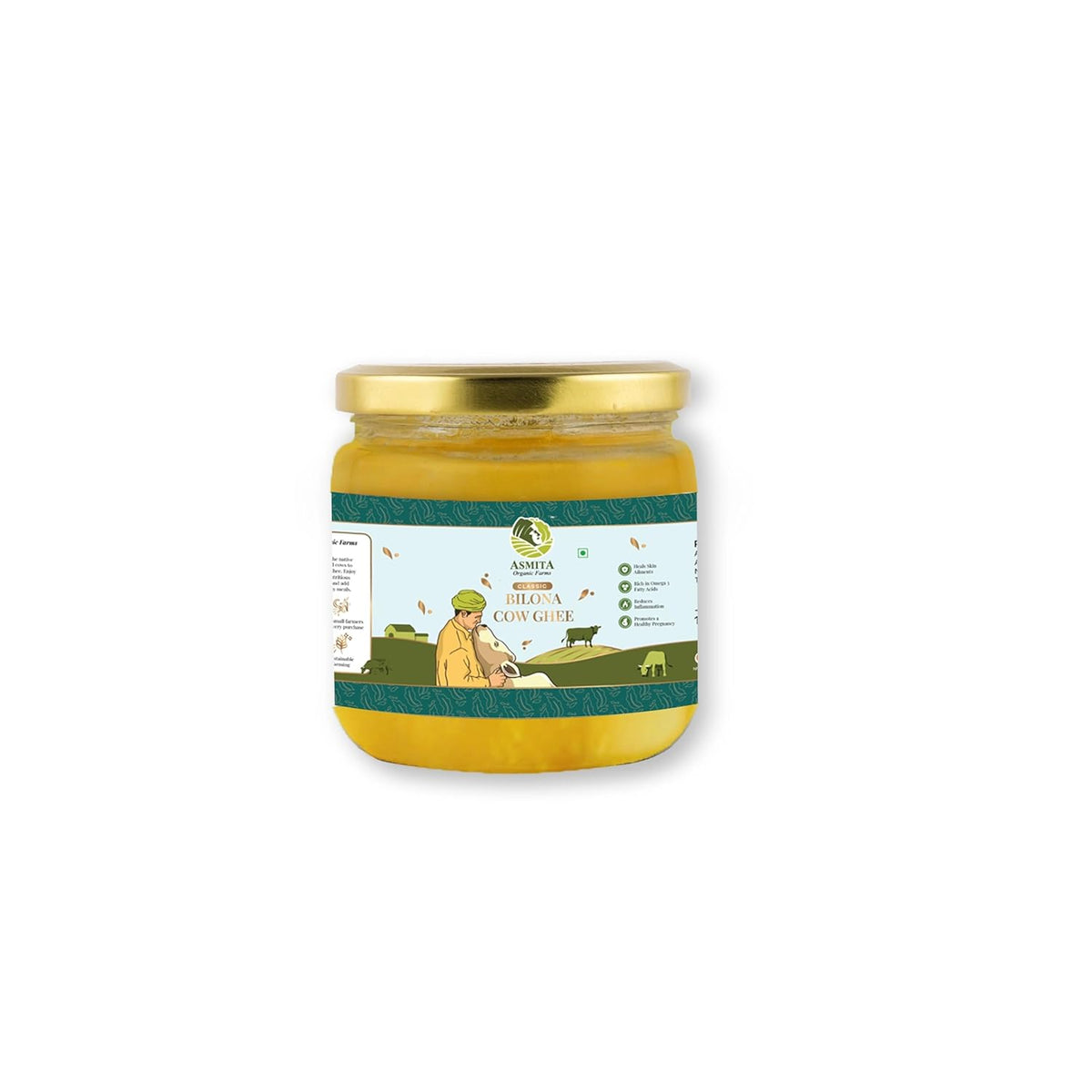 Pure Natural A2 Bilona Cow Ghee By Asmita Organic Farms | Healthy & Nutrients Desi Ghee Perfect For Glowing Skin | (250ml) 8.4 Ounce | Jar Pack