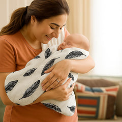Organic Cotton Muslin Baby Bath Towel 200 Gsm | Cotton Cloth Premium Baby Washable Reusable, Absorbent, Extra Soft (Grey Wing & Half Zig Zag)- Pack Of 2