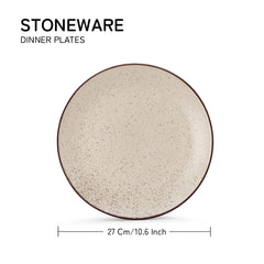 Ceramic Hand Glazed Stoneware Large Dinner Plates Set Of 4 - 10.6 Inch, Beige Speckled | Microwave Safe & Dishwasher Safe – Handcrafted Dinner Plates