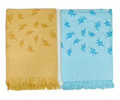Bombay Dyeing Rimzim 100% Cotton Printed Soft & Slick Quick Drying Bath Towels 500 Gsm (Brown & Blue) - 2 Pcs
