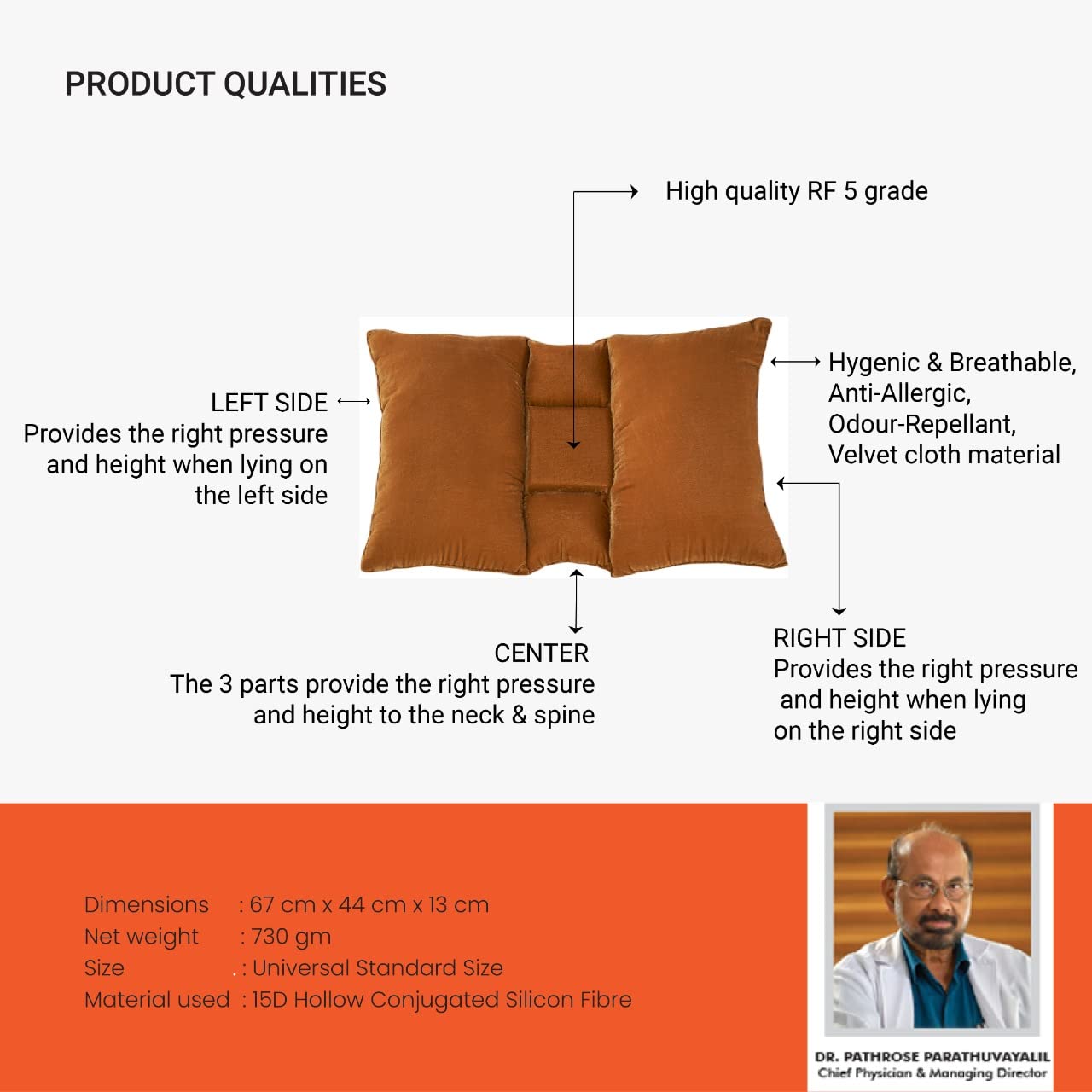 Orthopedic Pillows For Neck Pain, Adjustable Pillow, Scientifically Designed, Standard Size | Cervical Spondylosis, Sleeping, Anti-Allergy | Neck & Back Support Pillow, Silicone - Pack Of 1