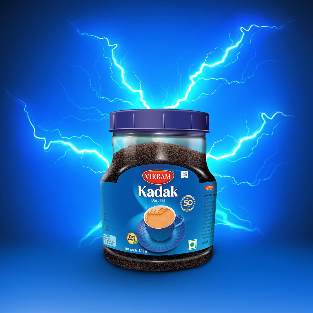 Vikram Kadak Dust Tea Powder - 1 Kg Jar, 35.2 Ounce | Strong, Aromatic Blend Assam Tea - Premium Black Tea Powder | Refreshing Brew Assam Chai Patti