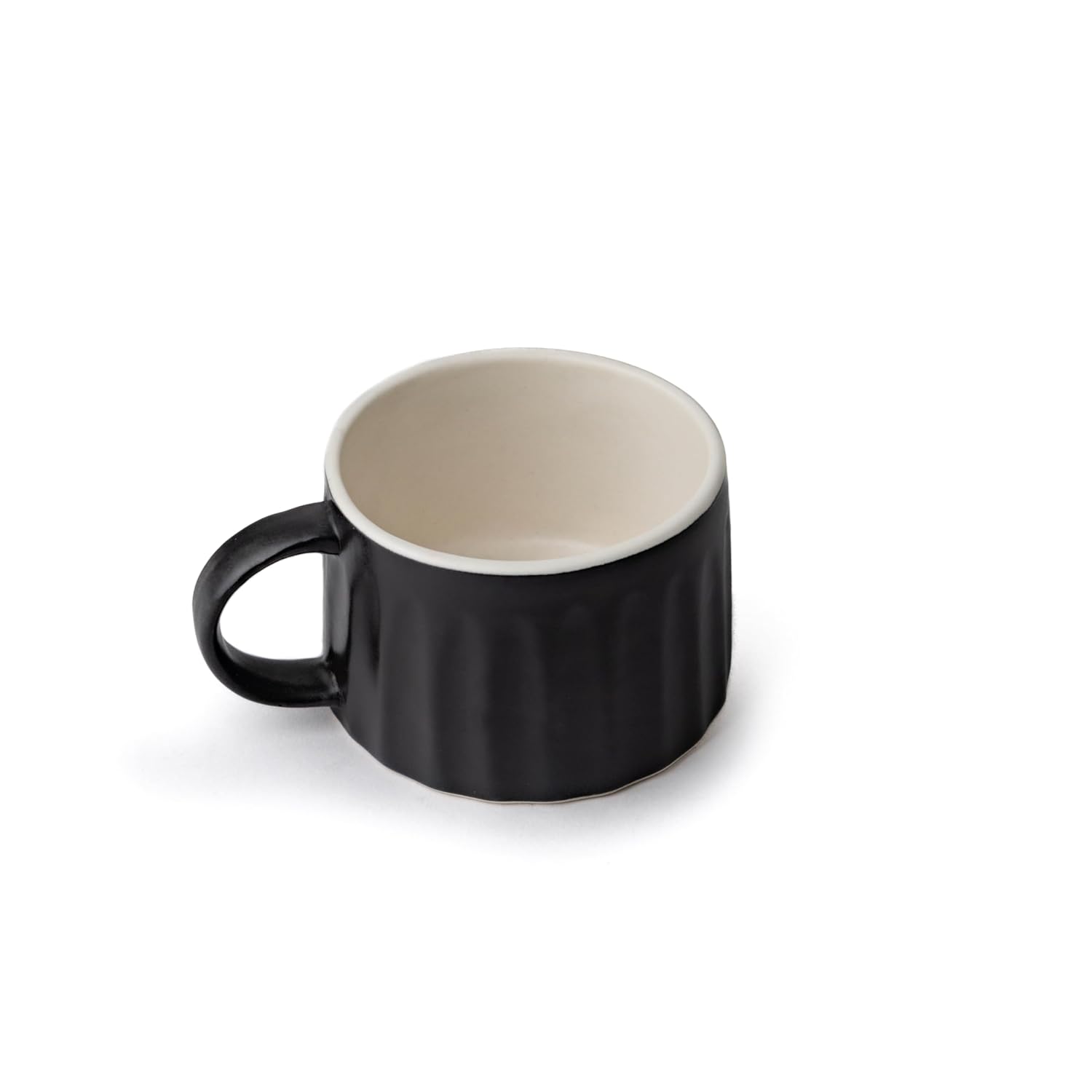 Ceramic Line Cappuccino Cup Set Of 2 - Black, 300ml Each | Coffee Cup With Matte Finish | Large Cup For Coffee - Ceramic Cup | Premium Stoneware Coffee Cup - Microwave Safe & Dishwasher Safe