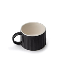 Ceramic Line Cappuccino Cup Set Of 2 - Black, 300ml Each | Coffee Cup With Matte Finish | Large Cup For Coffee - Ceramic Cup | Premium Stoneware Coffee Cup - Microwave Safe & Dishwasher Safe
