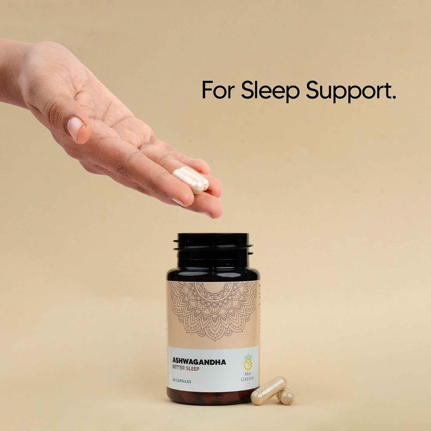 Maigreens Ashwagandha Capsules Better Sleep, General Wellness Capsules, Stress Relief, Rejuvenates Mind & Body | 60 Tablets 100gm 0.2lbs