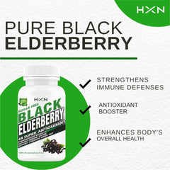 Hxn Elderberry Extract With Zinc, Vitamin C & Ginger Extract, Organic Black Sambucus Elderberry Supplement For Antioxidant & Immunity Support Supplement | 60 Tablets 100gm 0.2lbs