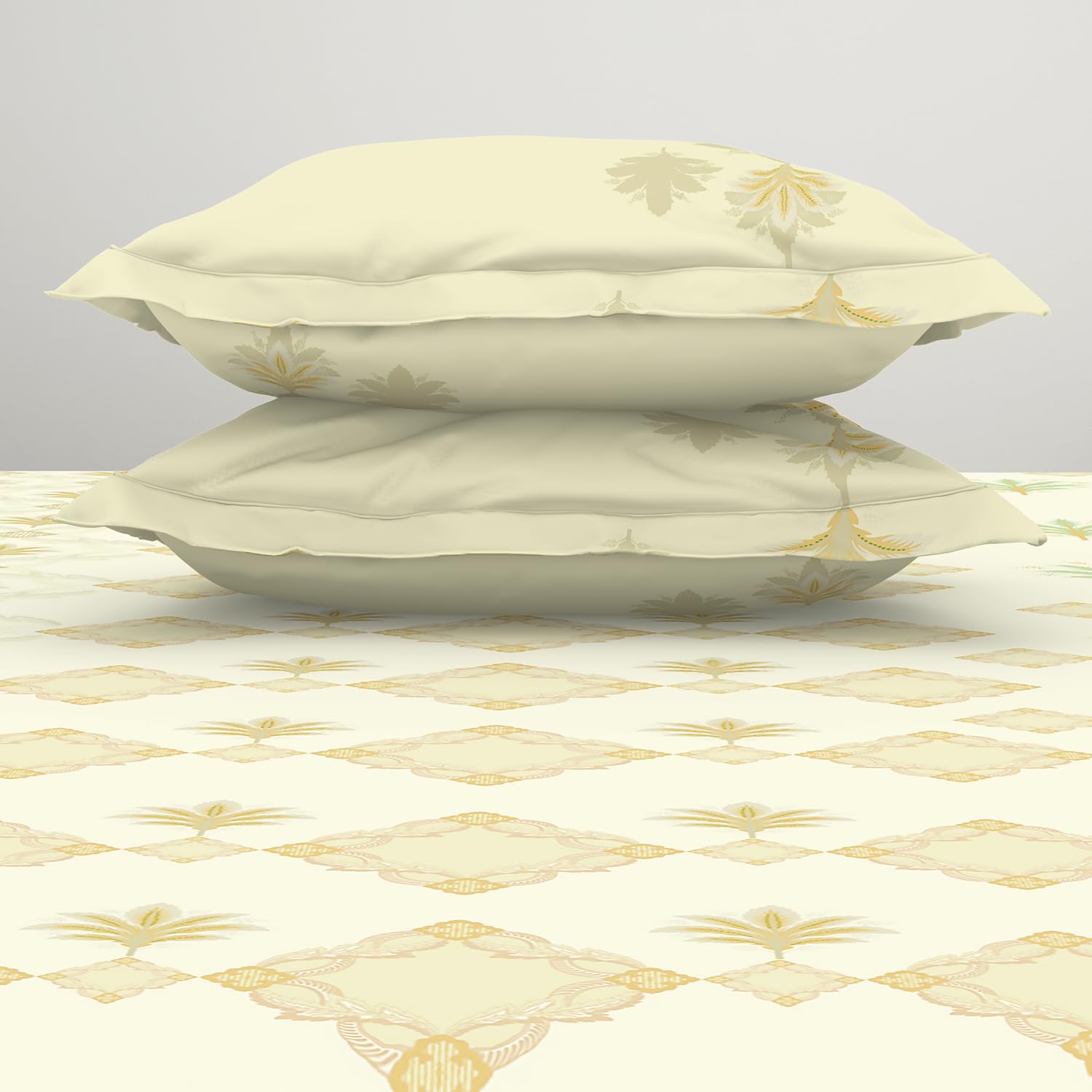Double Bedsheet With 2 Pillow Covers (Size 88 X 100 Inch) Cream | Breathable Pure Cotton Queen Size Bedsheet | Floral Design Bedsheet