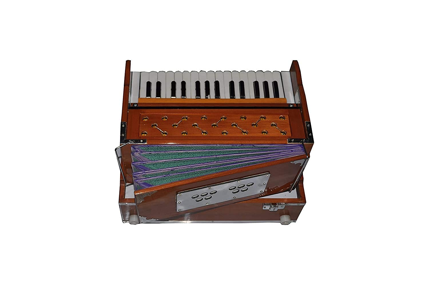 Musical Instrument Harmonium With Full Wooden Top Cover - 29 Keys, 7 Part Bellow, Two Reeds (Base- Male), 4 Stoppers