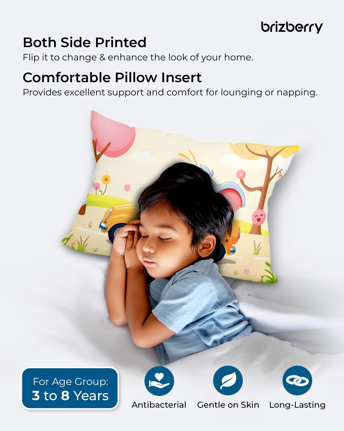 Kids Pillow Cushion With Super Soft Fabric Pillow - 12 X18 Inches | Animal & Cartoon Prints, Soft Pillow, Dual Sided Design | Multi-Purpose, Durable & Easy Care, Made In India - Design 21