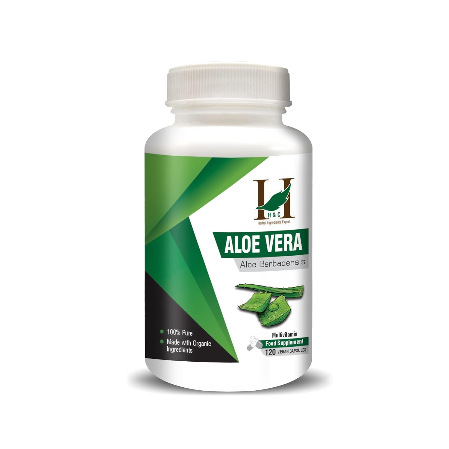 H & C Herbal Ingredients Expert Aloe Vera 450mg A Dietary Supplement For All Wellness & Rejuvenation | 120 Vegan Capsules, 200gm 0.4lbs