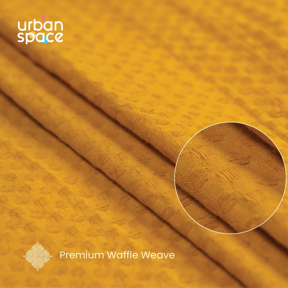 Urban Space 100% Cotton Waffle Multipurpose Hand Towel 150 Gsm | For Kitchen, Machine Washable & Reusable - Set Of 6 (Mustard)
