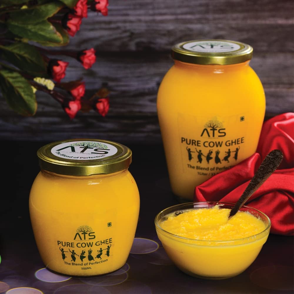 Organic Desi Cow Ghee By ATS | High In Protein Fiber Healthy Desi Ghee Perfect For Boost Energy | (500ml) 16.9 Ounce | Jar Pack