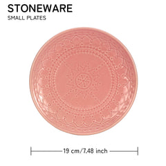 Ceramic Hand Glazed Stoneware Embossed Small Plates Set Of 4 - 7.4 Inch, Light Pink | Microwave Safe & Dishwasher Safe – Handcrafted Quarter Plates Set