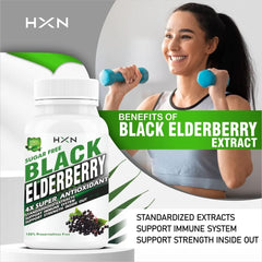 Hxn Elderberry Extract With Zinc, Vitamin C & Ginger Extract, Organic Black Sambucus Elderberry Supplement For Antioxidant, And Immunity Support Supplement | 60 Tablets 100gm 0.2lbs
