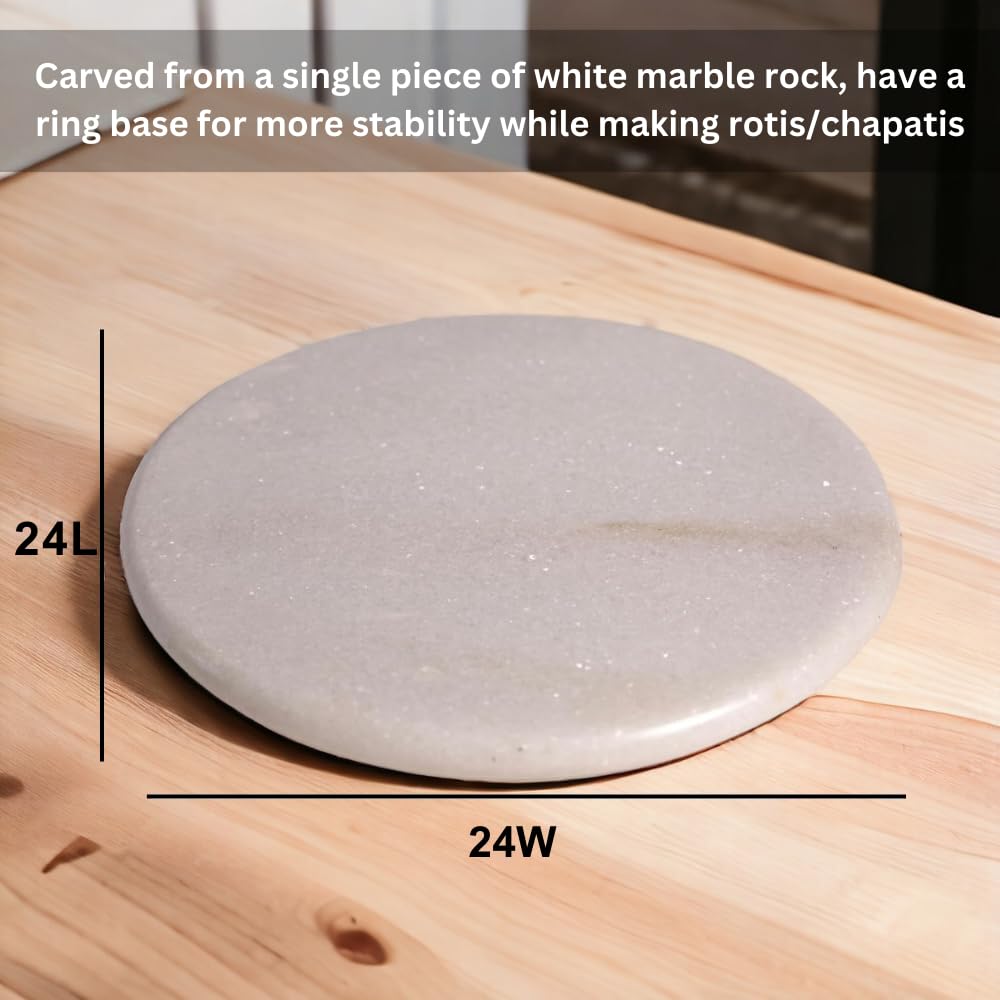 White Marble Chakla 10 Inch (Off-White) | Rolling Pin Board - Roti Maker - Phulka Maker | Chapati Maker For Home & Kitchen - Full Finished Marble Roti Maker Kitchen Utensil