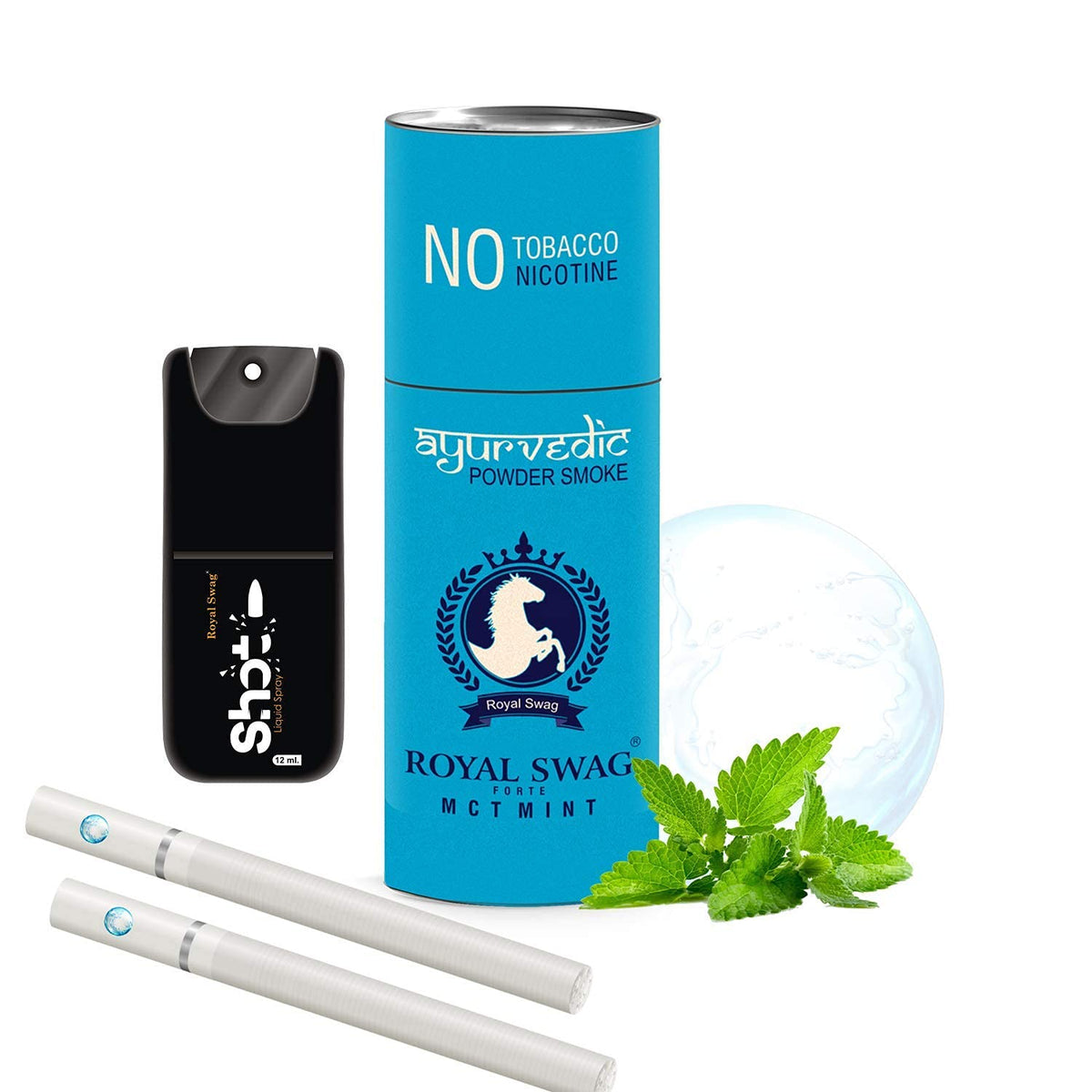 Royal Swag Ayurvedic & Herbal Cigarette, Mint Flavour Smoke Tobacco Free Cigarettes With Shot Helps In Quit Smoking - (5 Sticks, 1 Shot)