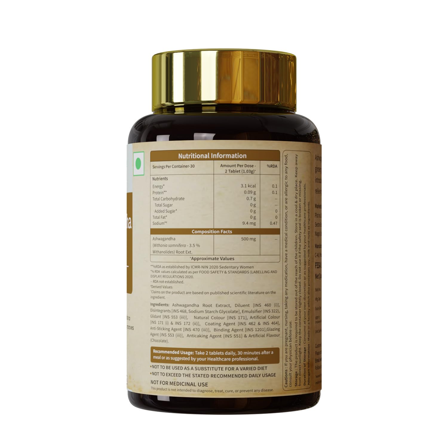 Neuherbs Ashwagandha Tablets 500mg For Men & Women Rich In Antioxidant, Boost Energy, Reduce Stress, Better Absorption & Support Sleep Cycle, Promote Overall Health | 60 Tablets 100gm 0.2lbs