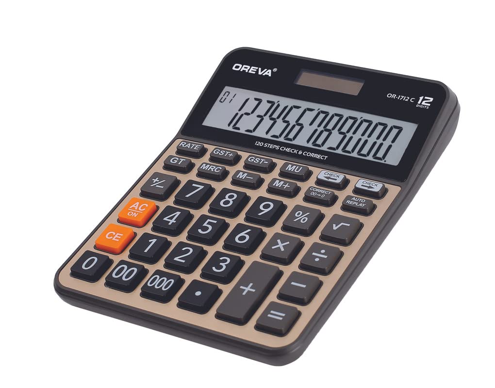 Oreva Solar & Battery Calculator Desktop | Financial Office Computer Calculators Large Display | Standard Function And Aluminum Face | Big Sensitive Button (Golden)