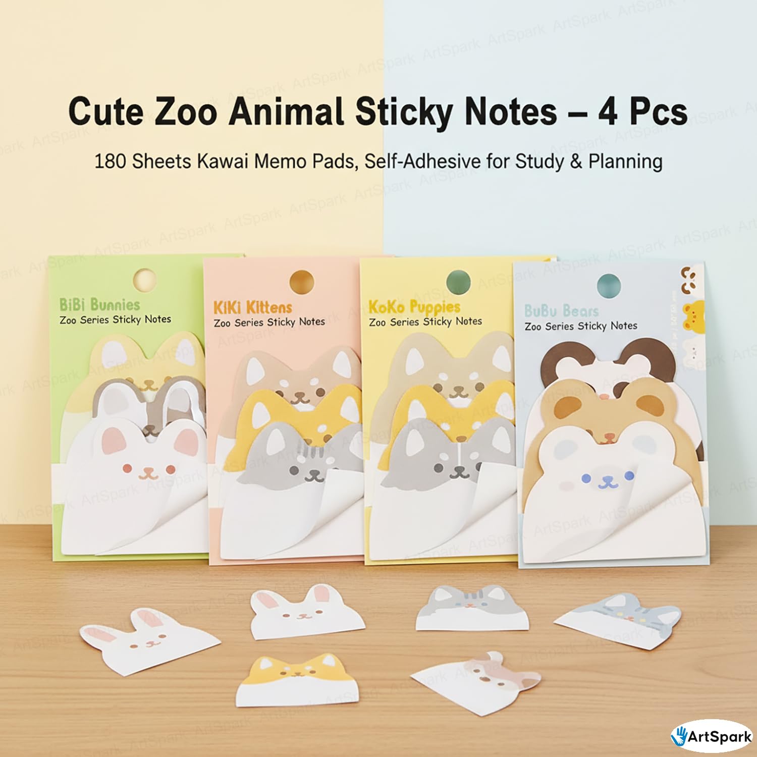 Zoo Animal Sticky Notes – 4 Pack (180 Sheets) | Self-Adhesive Sticky Notes For Study, School