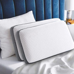 Cooling Gel Memory Foam Pillow, Cervical Pillow, White & Grey, Size - 24 X16 X 3.5 Inch | For Relieving Neck & Shoulder Pain With Free Pillow Cover | Back, Stomach Sleepers - Set Of 2