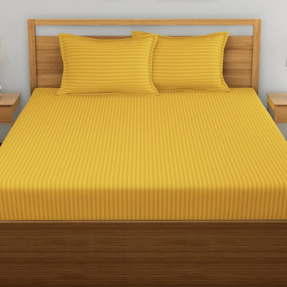 1 Double Bedsheet With 2 Matching Pillow Cover - 90 X 90 Inches, Yellow | Comfort Fabric Bedsheet Home, Hotel & Guest House