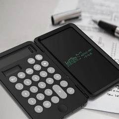 Hastap 2 In 1 Calculator With Erasable LCD Writing Pad Standard 12 Digit Multi-function Dual Battery And Solar Operated Calculators With 6 Inch LCD Writing Board For Students, Professionals (Black)