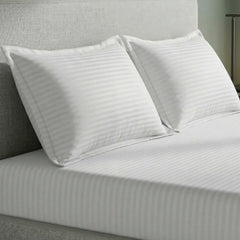 White Stripe Flat Double Bedsheet (90 X 92 Inches) With 2 King Size Pillow Covers | Soft To Touch & Comfortable | 300 Thread Count