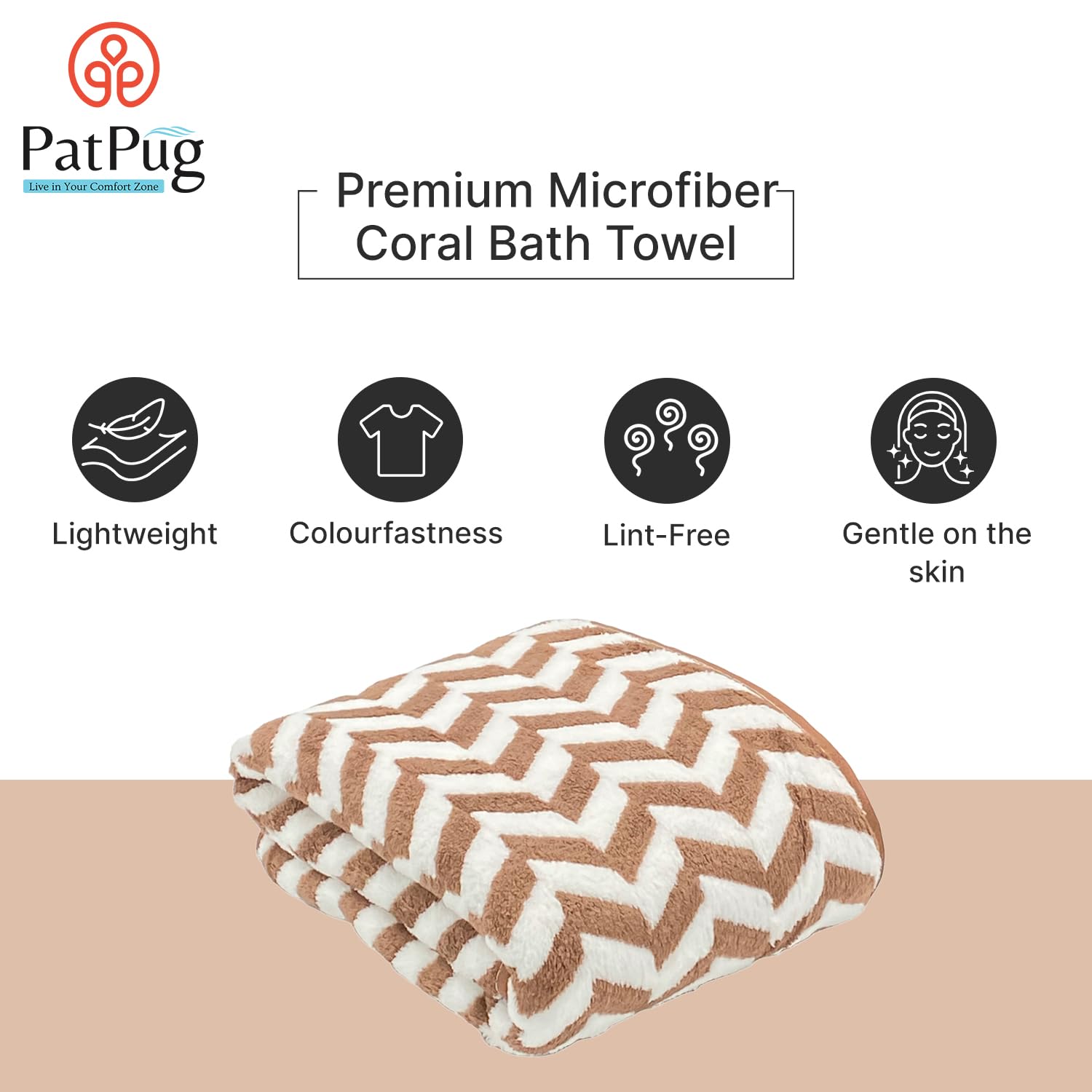 Patpug Coral Microfiber Ultrasoft Comfortable Highly Absorbent Quick Drying Large Bath Towel 350 Gsm (Brown)