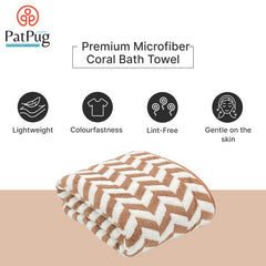 Patpug Coral Microfiber Ultrasoft Comfortable Highly Absorbent Quick Drying Large Bath Towel 350 Gsm (Brown)