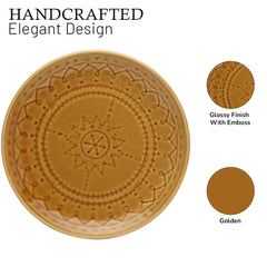 Ceramic Hand Glazed Stoneware Embossed Small Plates Set Of 4 - 7.4 Inch, Golden Brown | Microwave Safe & Dishwasher Safe – Handcrafted Quarter Plates Set