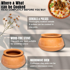 Clay Handi, Red-Ochre (Gerua) | Exclusive Range Unglazed Earthen Pot For Cooking 1+2+3 Liters, Pack Of 3