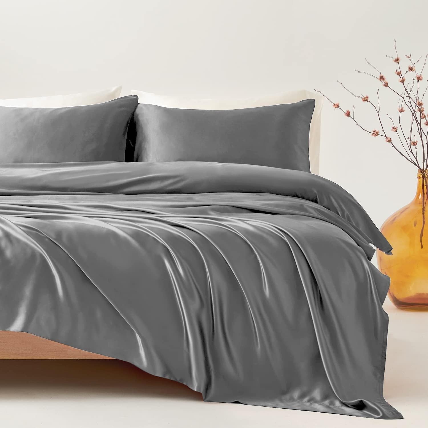 Silk Flat Bedsheet For Double Bed - 90x100 Inches, Grey | Luxuriously Soft, Smooth & Skin-Friendly | Daily Use Breathable, Durable & Elegant Bedding For All Seasons