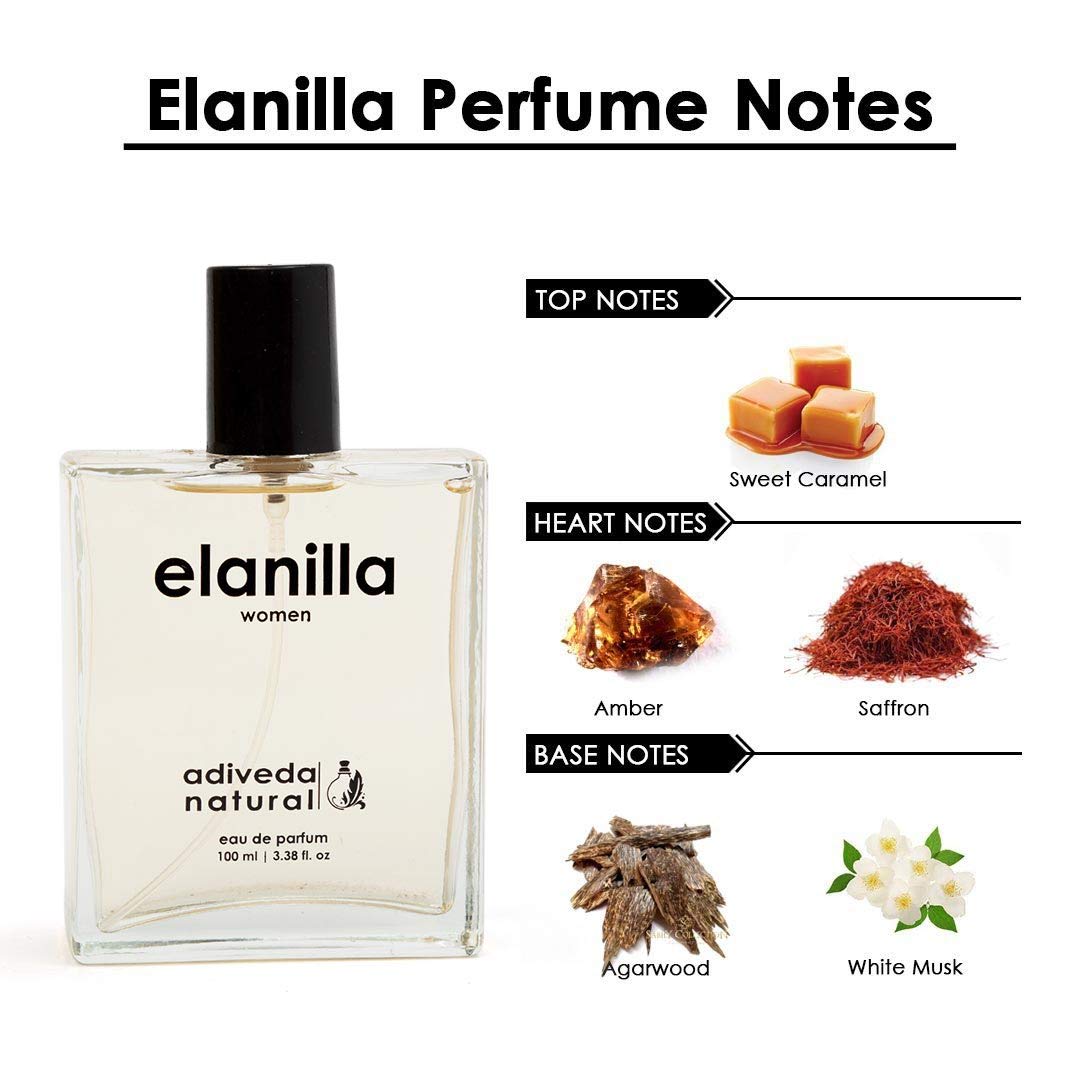 Adiveda Natural Elanilla Eau De Parfum  Caramel & Vanilla Perfume For Women 100ml 3.4 Fl.oz.